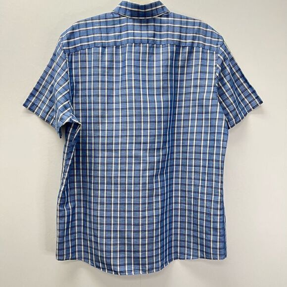 Maker & Company Linen Cotton Blend Blue Plaid Button Front Casual Shirt Size L - Picture 5 of 8